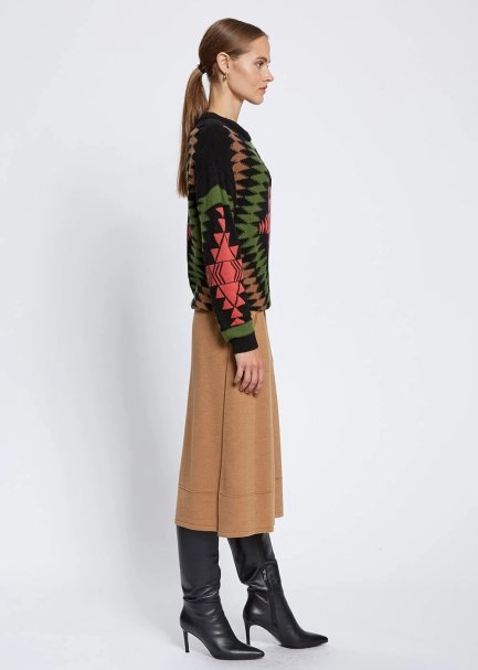 ETHNIC PATTERNED INTARSIA BLACK GREEN SWEATER - 3