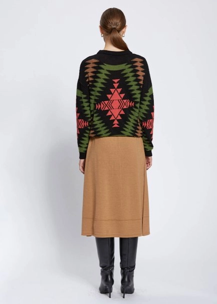 ETHNIC PATTERNED INTARSIA BLACK GREEN SWEATER - 5