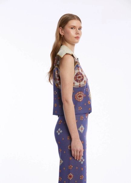 ETHNIC PATTERNED POLO NECK KNIT TOP - 3