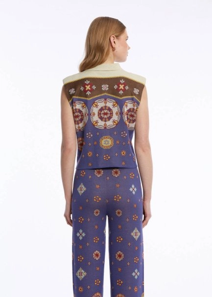 ETHNIC PATTERNED POLO NECK KNIT TOP - 5