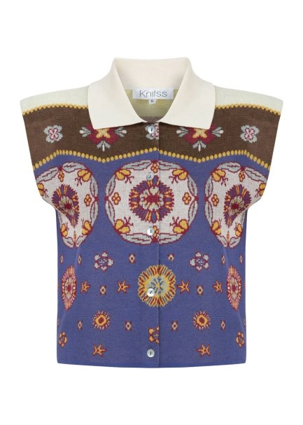 ETHNIC PATTERNED POLO NECK KNIT TOP - 6