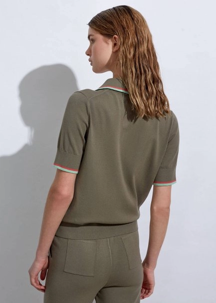 Ethnic Trimmed Rosemary Knit Polo Top - 5