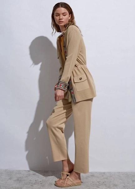 Ethnic Trimmed Sand Knit Jacket - 4