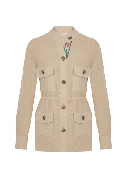 Ethnic Trimmed Sand Knit Jacket - 7