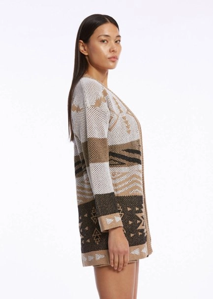 Etnik Desenli Camel Bej Triko Hırka - 3