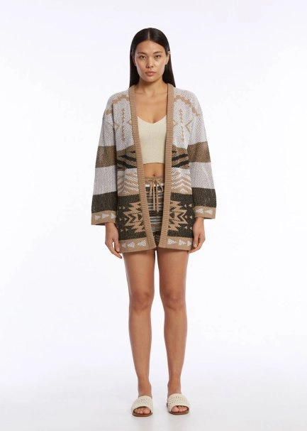 Etnik Desenli Camel Bej Triko Hırka - 2