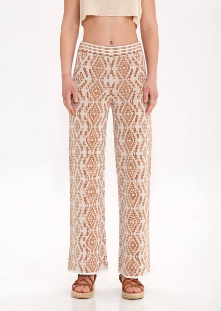 Etnik Desenli Camel Triko Pantolon - 1