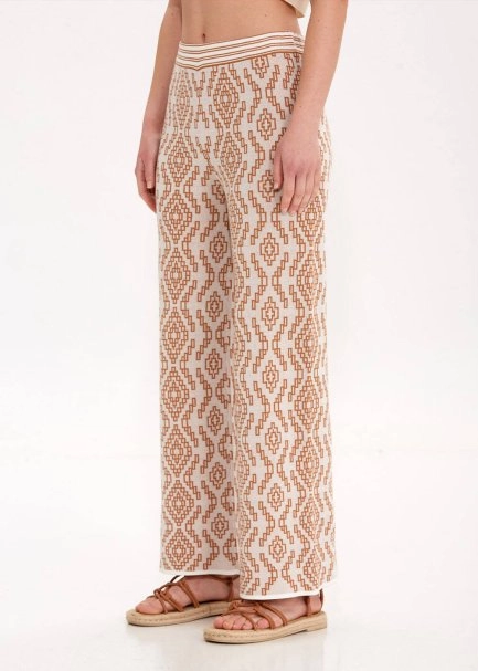 Etnik Desenli Camel Triko Pantolon - 3