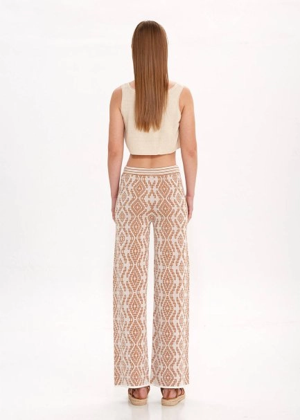 Etnik Desenli Camel Triko Pantolon - 5