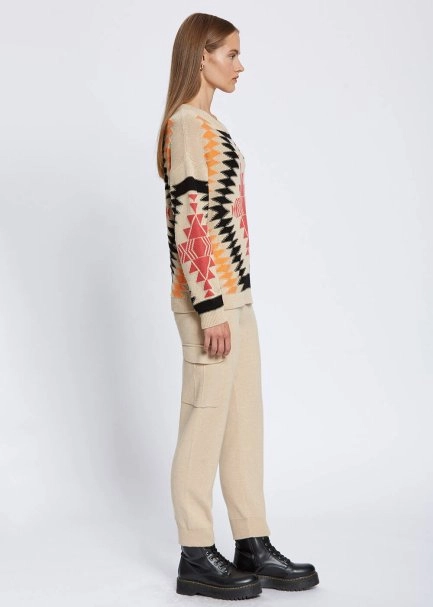 Etnik Desenli İntersia Bej Siyah Triko - 4