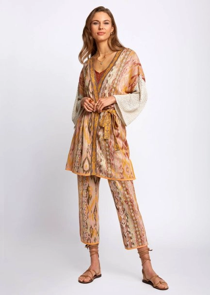 Etnik Desenli Jakar Örgü Kimono - 2