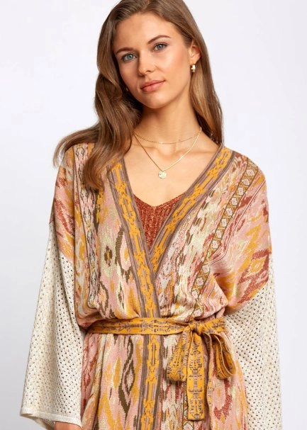 Etnik Desenli Jakar Örgü Kimono - 6