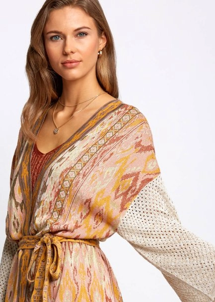 Etnik Desenli Jakar Örgü Kimono - 7