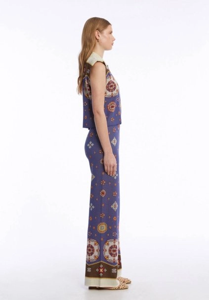 Etnik Desenli Polo Yaka Triko Üst - 4