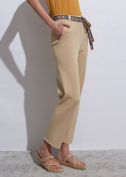 Etnik Şerit Detaylı Bej Triko Pantolon - 5