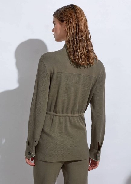 Etnik Şerit Detaylı Haki Triko Ceket - 6