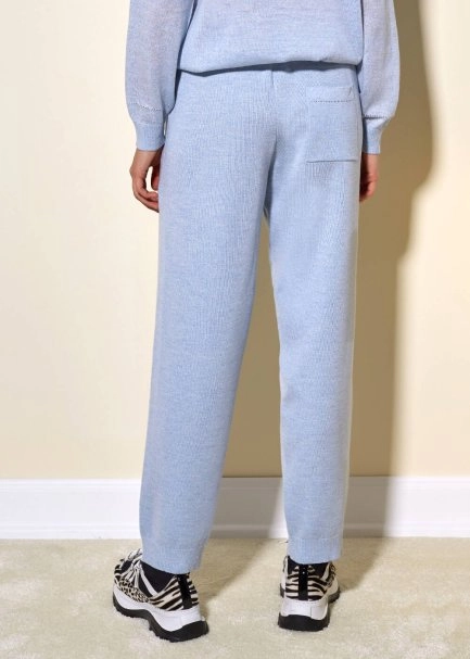 Extra Fine Merino Yün BUZ MaviSİ Triko Pantolon - 3