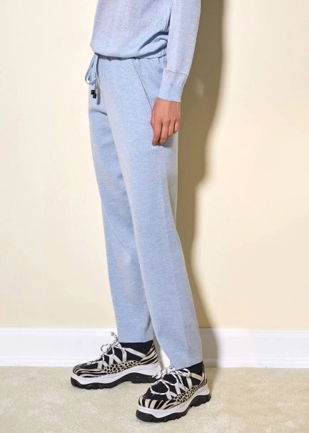 Extra Fine Merino Yün BUZ MaviSİ Triko Pantolon - 4