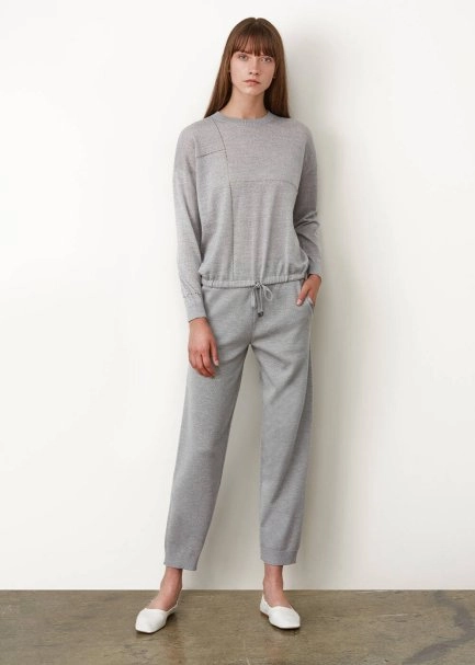Extra Fine Merino Yün Gri Triko Pantolon - 5