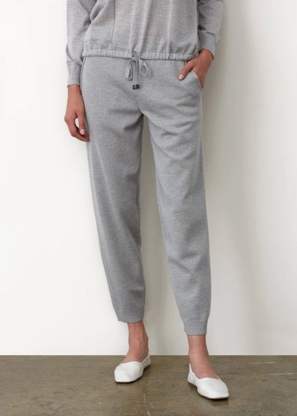 Extra Fine Merino Yün Gri Triko Pantolon - 6