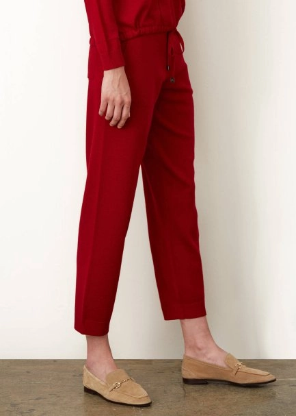 Extra Fine Merino Yün Kırmızı Triko Pantolon - 4
