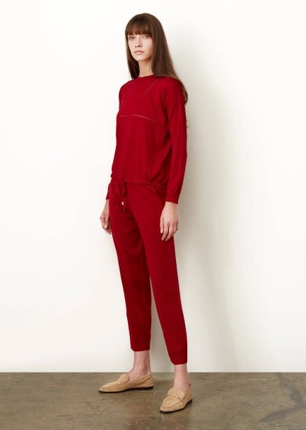 Extra Fine Merino Yün Kırmızı Triko Pantolon - 5