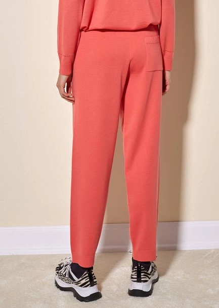 Extra Fine Merino Yün Mercan Rengi Triko Pantolon - 3