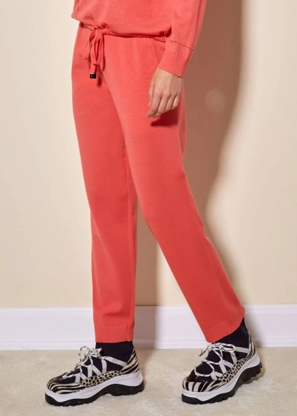 Extra Fine Merino Yün Mercan Rengi Triko Pantolon - 4