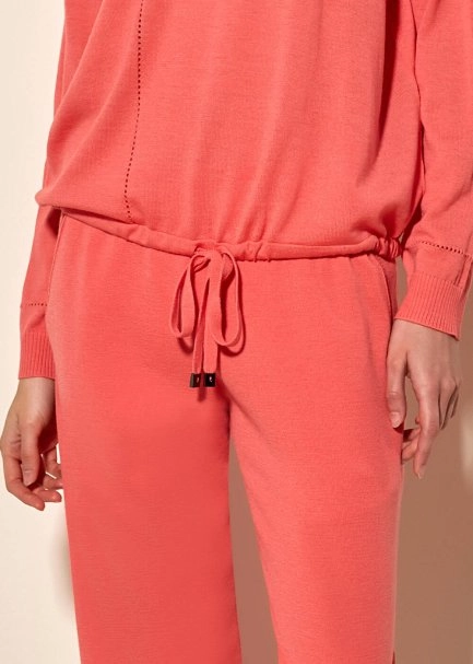 Extra Fine Merino Yün Mercan Rengi Triko Pantolon - 5