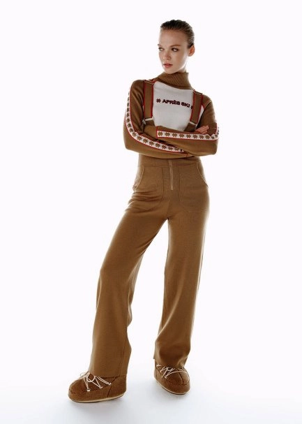 EXTRAFINE MERINO WOOL KNIT JUMPSUIT CAMEL - 4