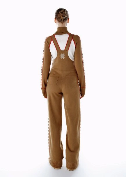 EXTRAFINE MERINO WOOL KNIT JUMPSUIT CAMEL - 5