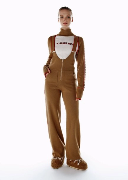 EXTRAFINE MERINO WOOL KNIT JUMPSUIT CAMEL - 1