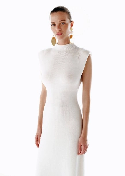 EXTRAFINE MERINO WOOL RICH BLEND KNIT DRESS ECRU - 2