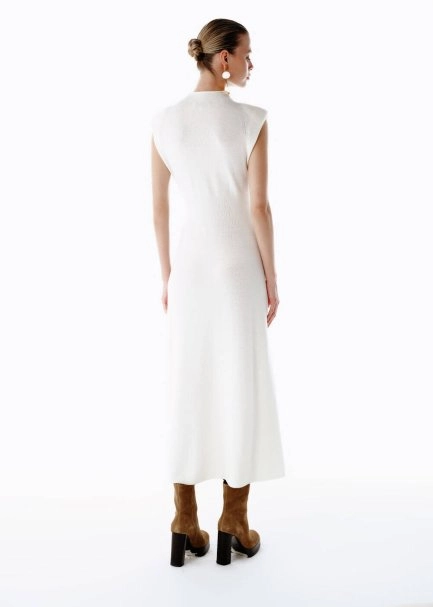 EXTRAFINE MERINO WOOL RICH BLEND KNIT DRESS ECRU - 7