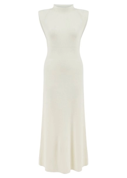 EXTRAFINE MERINO WOOL RICH BLEND KNIT DRESS ECRU - 8