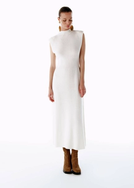 EXTRAFINE MERINO WOOL RICH BLEND KNIT DRESS ECRU - 6