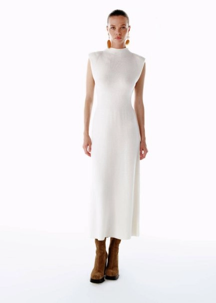 EXTRAFINE MERINO WOOL RICH BLEND KNIT DRESS ECRU - 4