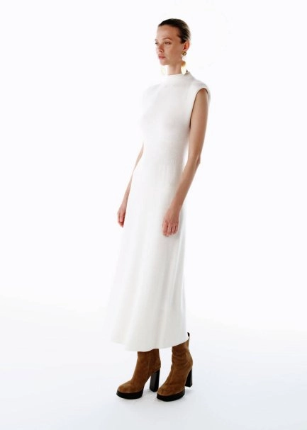 EXTRAFINE MERINO WOOL RICH BLEND KNIT DRESS ECRU - 5