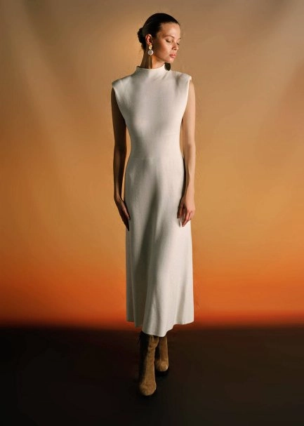 EXTRAFINE MERINO WOOL RICH BLEND KNIT DRESS ECRU - 3