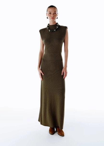 EXTRAFINE MERINO WOOL RICH BLEND KNIT DRESS OLIVESTONE - 3