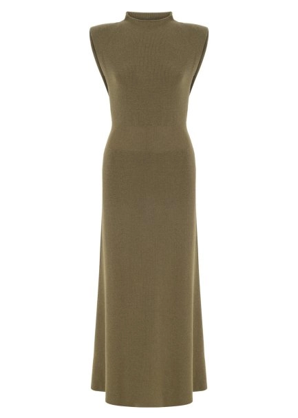 EXTRAFINE MERINO WOOL RICH BLEND KNIT DRESS OLIVESTONE - 6