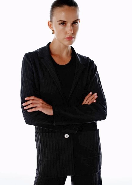 EXTRAFINE MERINO WOOL RICH BLEND KNIT JACKET BLACK - 2