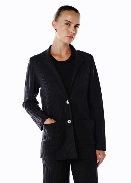 EXTRAFINE MERINO WOOL RICH BLEND KNIT JACKET BLACK - 3