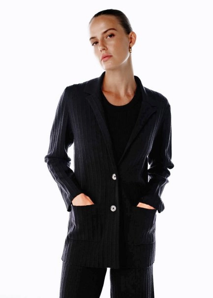 EXTRAFINE MERINO WOOL RICH BLEND KNIT JACKET BLACK - 4