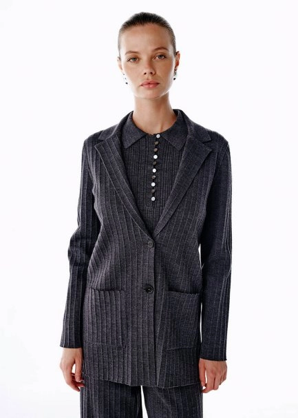 EXTRAFINE MERINO WOOL RICH BLEND KNIT JACKET DARK GREY - 3