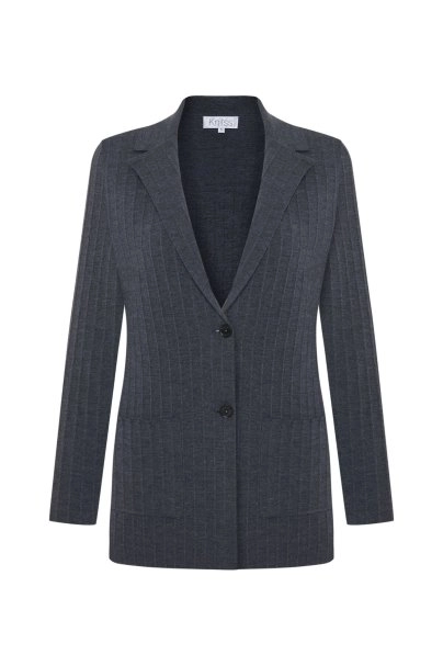 EXTRAFINE MERINO WOOL RICH BLEND KNIT JACKET DARK GREY - 6