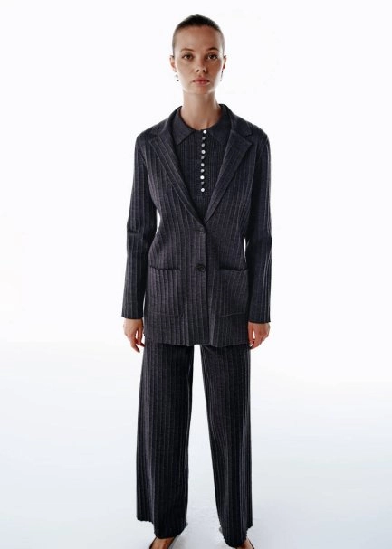 EXTRAFINE MERINO WOOL RICH BLEND KNIT JACKET DARK GREY - 2