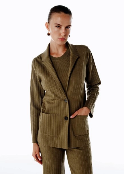 EXTRAFINE MERINO WOOL RICH BLEND KNIT JACKET OLIVESTONE - 1