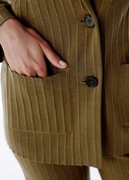 EXTRAFINE MERINO WOOL RICH BLEND KNIT JACKET OLIVESTONE - 4