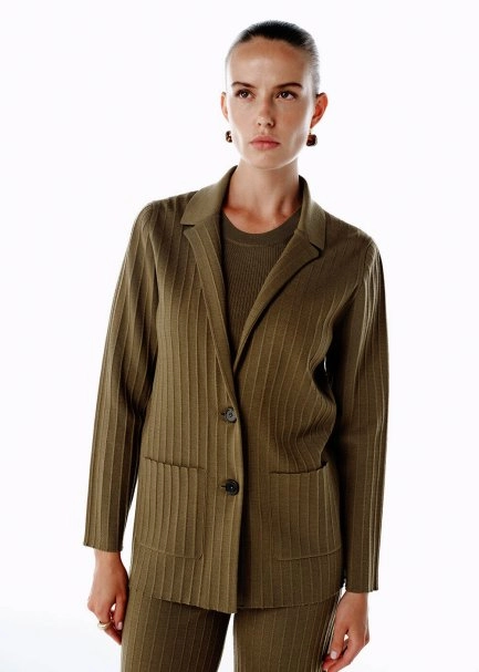 EXTRAFINE MERINO WOOL RICH BLEND KNIT JACKET OLIVESTONE - 3